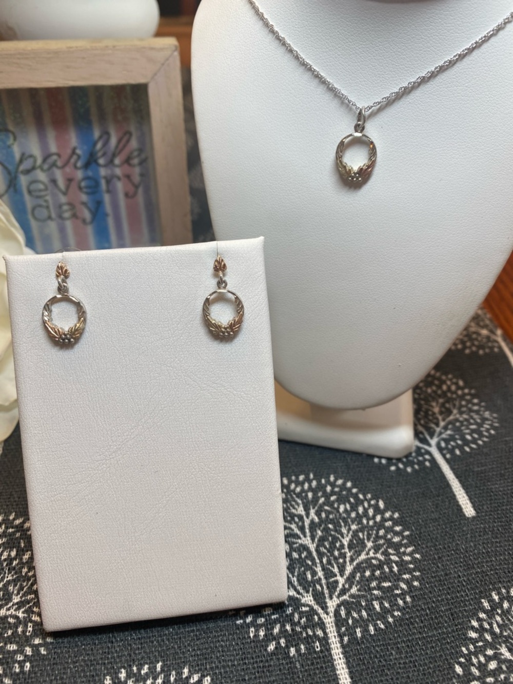 Sterling Silver and 12k Wreath Necklace & Earring Set